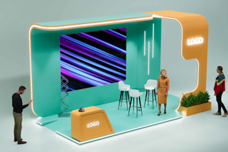 design 3d exhibition stand, trade show booth, kiosk ,podium