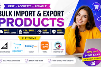 bulk import and export products on bigcommerce, opencat, onbuy, temu, prestashop