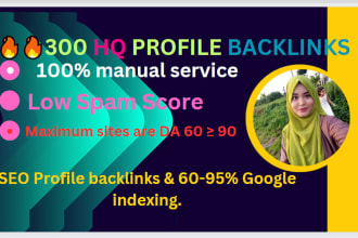 create an index of 300 off page SEO profile  backlinks with high DR without spam