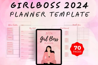 give girlboss digital printable planner template,etsy,canva editable
