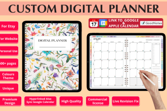 design digital planner,  google and apple calendar sync with commercial rights