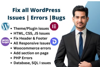 fix all wordpress issues, elementor errors within 12 hours