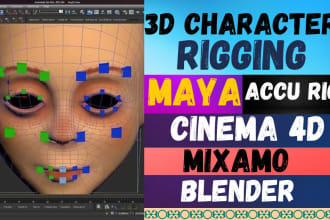 do 3d character rigging in maya, cinema 4d, blender, mixamo and wonder studio