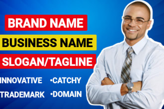 create 10 catchy business name, company name, brand name, domain name and slogan