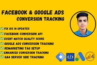 meta pixel,  google ads conversion, ga4 ecommerce tracking, setup through GTM