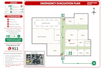 design fire emergency evacuation plan, map, diagram