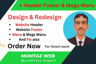 fix redesign header footer, mega menu for wordpress website