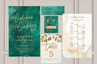 design  wedding signs, seating charts, wedding time line and welcome sign