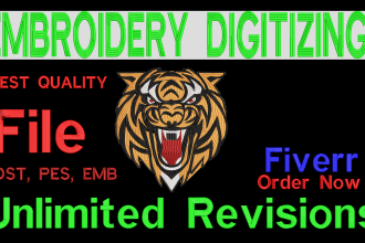 embroidery digitizing design into dst pes jef file in 1 hour