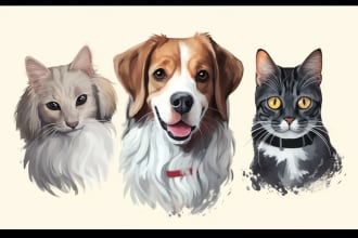 draw amazing art cute pet, animal, dog, cat portrait