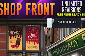 create modern shopfront or storefront window graphics ,signage design