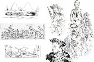 draw unique traditional pen and ink illustration