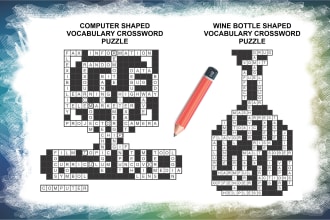 craft custom shaped vocabulary crossword puzzles, covers and 3d mockups for KDP