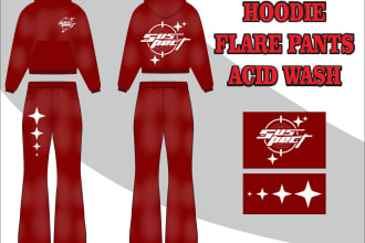 design streetwear hoodie distressed, acid washed and flare pants