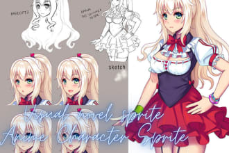 draw anime visual novel character sprites, anime style avatar for youtube