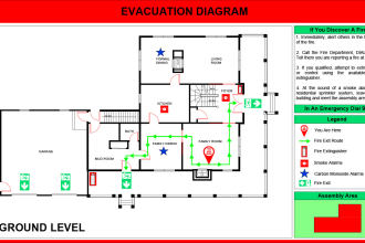 draw emergency evacuation plan and fire safety plan