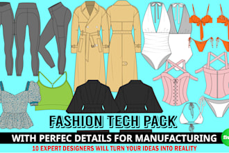 do garments flat sketches, tech packs for fashion design