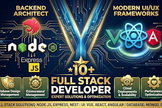 develop full stack apps of node express, nest with UI in vue, react or angular