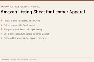 create amazon flat file listing sheet for leather apparels