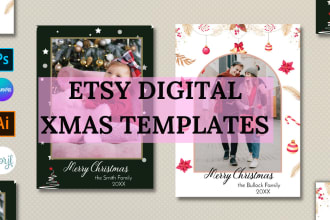 design etsy digital product, christmas cards, christmas games, etsy store