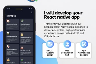 develop a cross platform app using react native for you