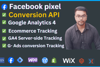 setup facebook pixel, conversion API, google analytics 4, ga4 tracking