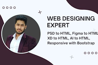 convert psd to html, figma to html, with responsive website