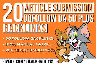 do 20 high quality article submission backlinks off page SEO