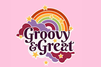 design affordable boho vintage groovy hippie logo with free branding kit