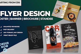 design professional flyers, brochure, standee and posters