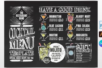 design grill menu, BBQ chalkboard drink bar menu design