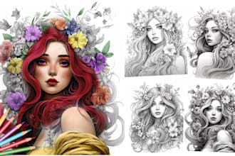 draw grayscale coloring book for kids and adults