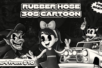 create vintage retro 30s cartoon mascot in rubber hose style illustrations