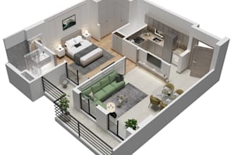 make a architecture 3d visualization floor plan using cgi