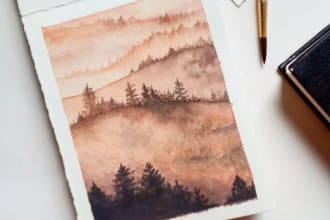 hand draw watercolor landscape illustration