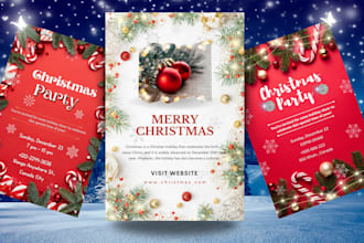 design a christmas greeting card, holiday flyer or new year poster