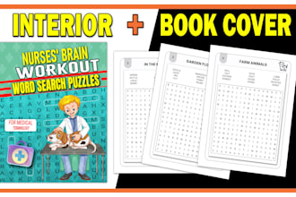 design professional word search puzzle book interior and cover for KDP