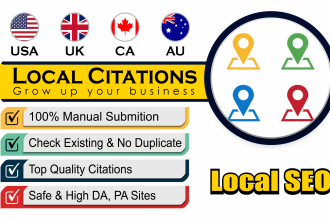 submit manually top 120 USA, UK, ca, and au local citations and directories