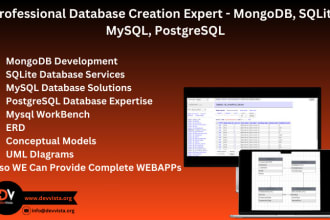 create complex databases using mongodb,sqlite, mysql,postgresql