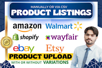 list products on amazon, etsy, ebay, wayfair, shopify or upload bulk listings