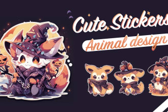 create cute animals sticker design, and cartoon character