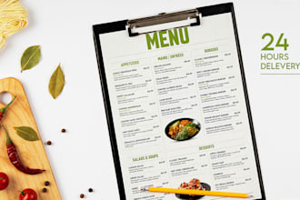 eyecatching restaurant menu design and digital menu