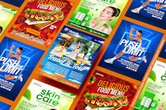 do professional business flyer for gym, fitness, product marketing, travel, food
