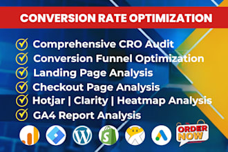 do conversion rate optimization, cro audit, ga4 reporting for ecommerce, leads
