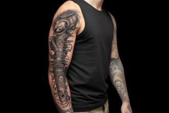 draw from your idea a realistic full sleeve tattoo design