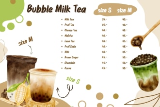 design bubble tea, boba, milk tea, coffee, juice, ice cream menu