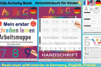 create german and french activity book for kids, interior and cover for KDP