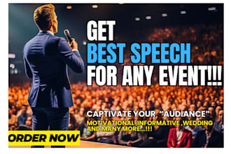 write tedtalks, motivational, persuasive, or wedding speeches in 24hrs