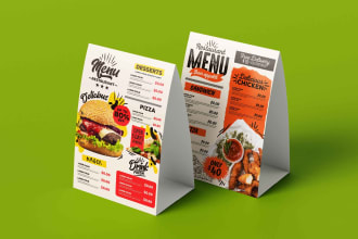 design table tent, pocket menu, rate list, and food menu