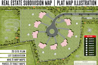render 2d site plan, real estate subdivision map, and  plat map illustrations